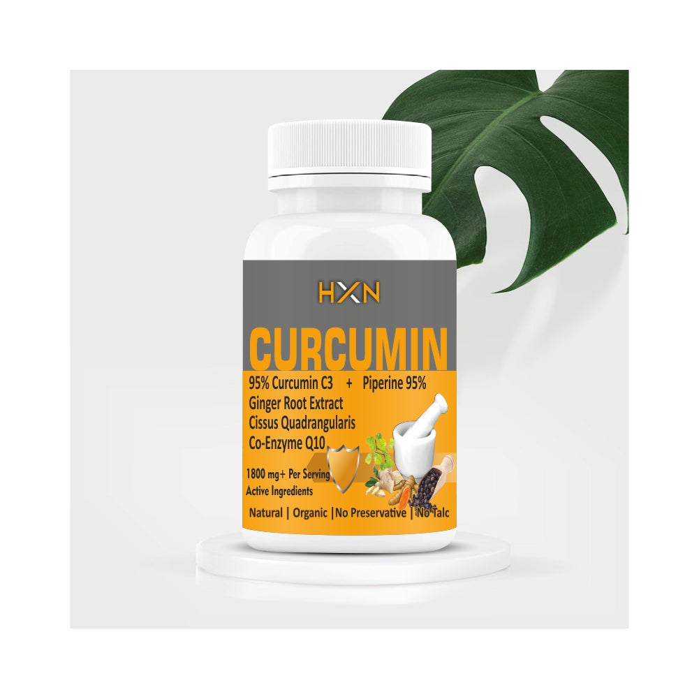 HXN Curcumin Supplements Tablets With Bioperine Vitamin C Coenzyme (CoQ10), 95% Curcuminoids Ginger Powder Extracts as Antii inflammatory Support Sugar-Free-60