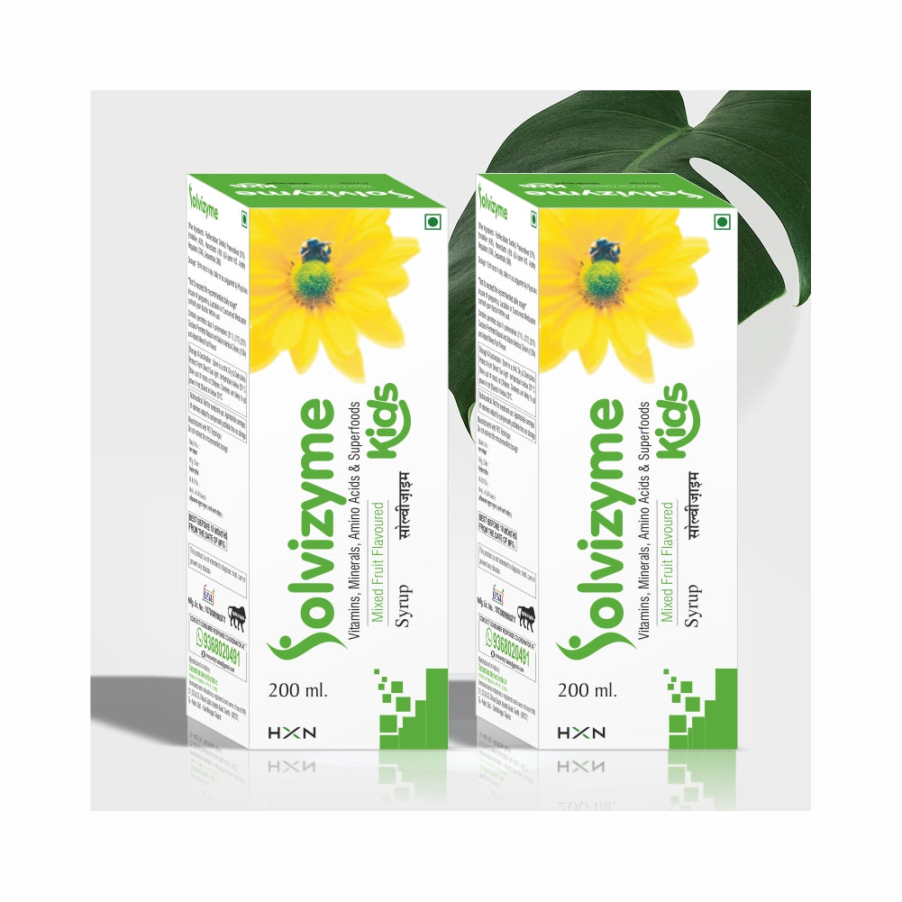 HXN Multivitamin Syrup For Kids With Vitamin C, D (as d3), E, B12 Supplement, EAA, Minerals, Super Foods To Support Immunity, Growth & Height-200 ml Mix Fruit Flavor (Pack Of 2)
