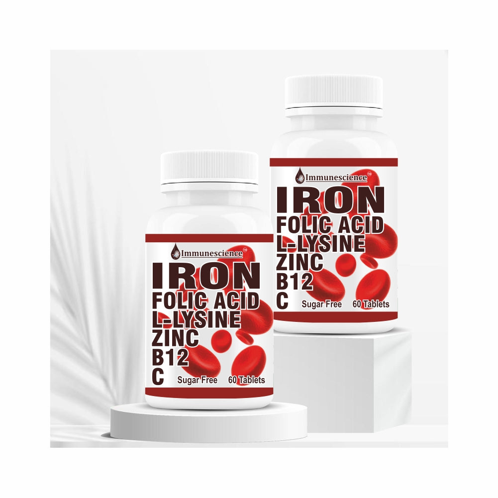 IMMUNESCIENCE Iron Tablets For Women & Men With Vitamin C Folic Acid B12 & Zinc Supplement Supports Strength, Stamina, Energy & Immunity Booster Iron Bisglycinate Sugar Free Chewable -120 Tablet