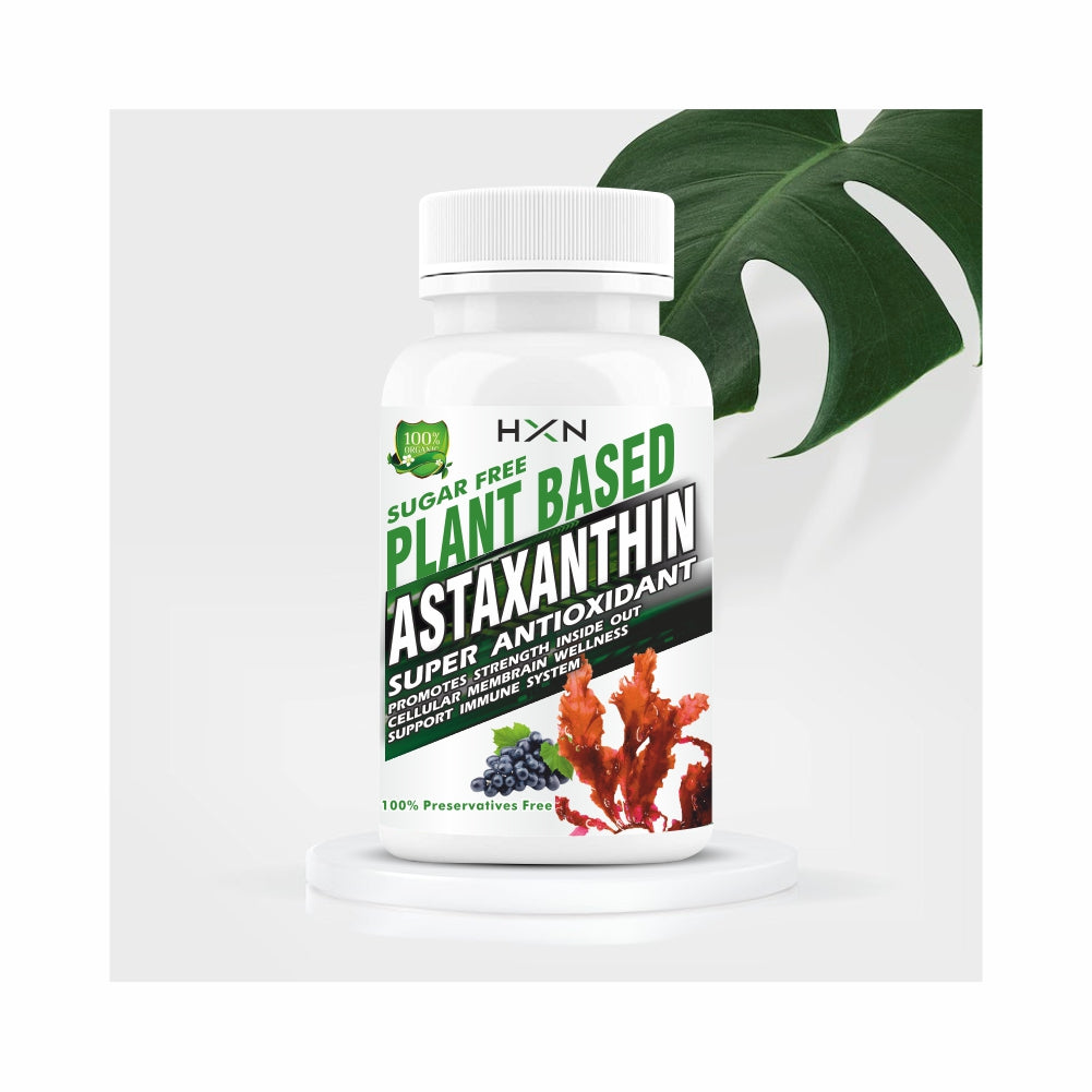 HXN Astaxanthin 6mg From Vegan Source & Grape Seed Extract Powder As Antioxidant, Immunity, Eye & Skin Health Nutrition - 60 Tablets
