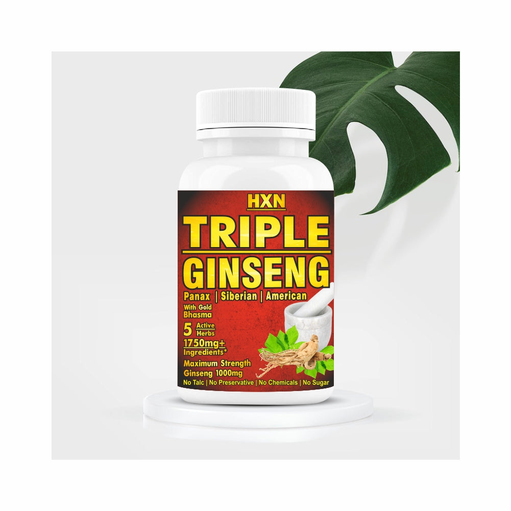 HXN Ginseng Capsules For Men, Triple Strength With Panax Korean Red Ginseng+ As Dietary Supplement -60 Tablets