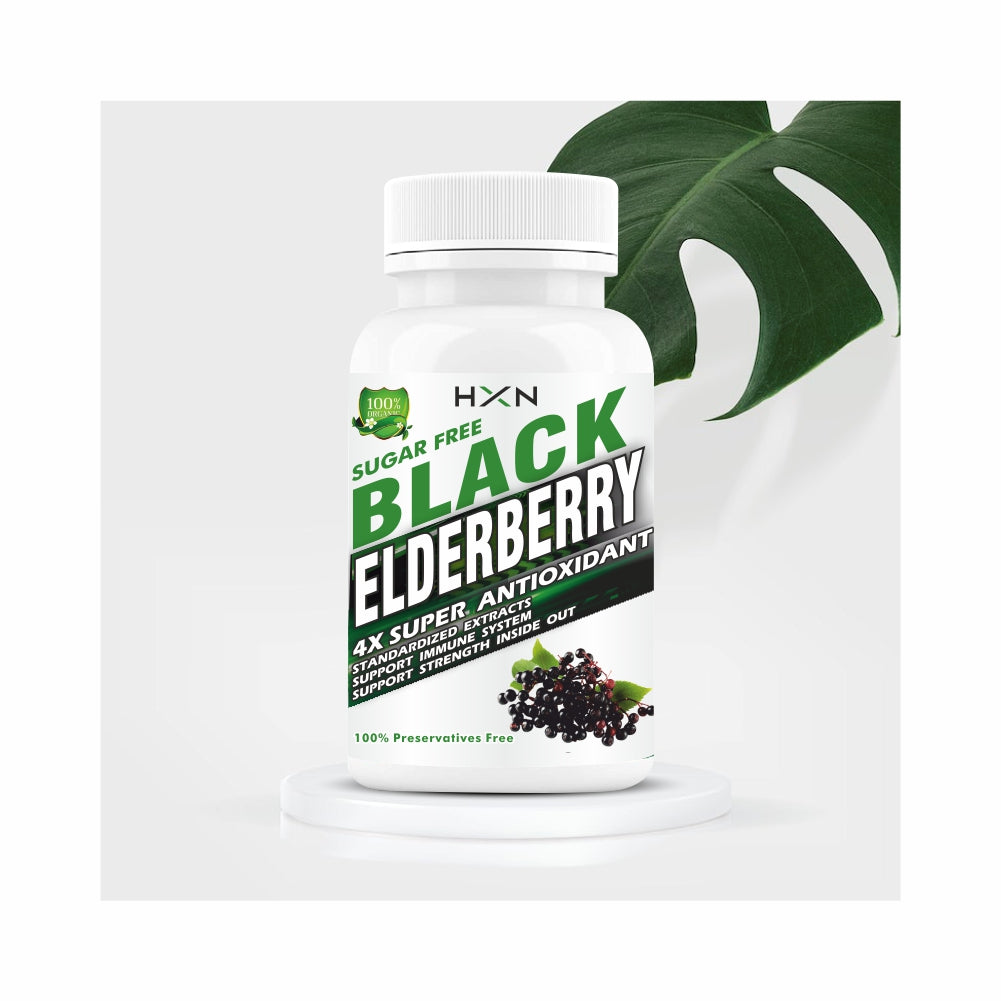 HXN Elderberry Extract with Zinc, Vitamin C & Ginger Extract, Organic Black Sambucus Elderberry Supplement For Antioxidant, And Immunity Support Supplement -60 Tablets