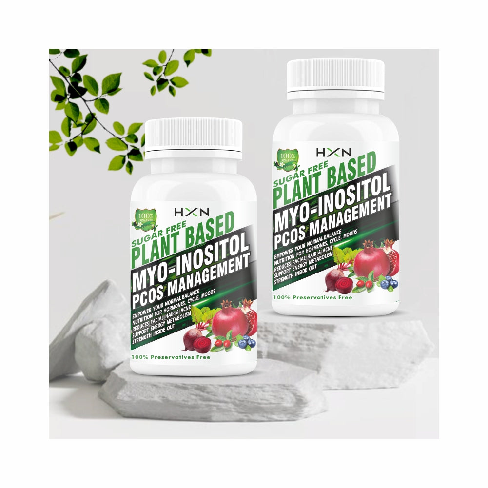HXN PCOS Supplements For Women, PCOD Ayurvedic Medicine With Myo-Inositol, D-Chiro-Inositol, Shatavari, Vitamin D (as d3), B12 supplement - 60 Capsules