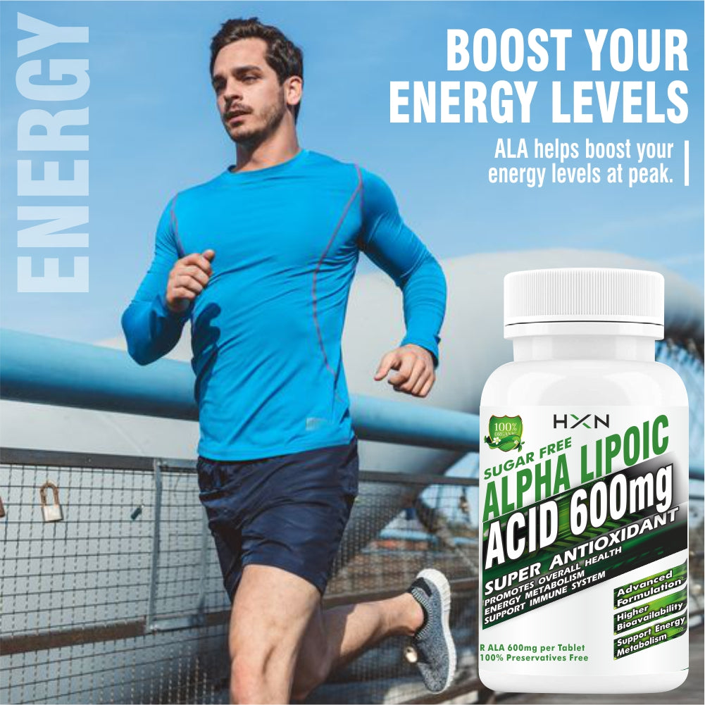 HXN Alpha Lipoic Acid 600mg Supplement With Vitamin B12, L-Glutathione, Hyaluronic Acid, Vit C 60 Tablet