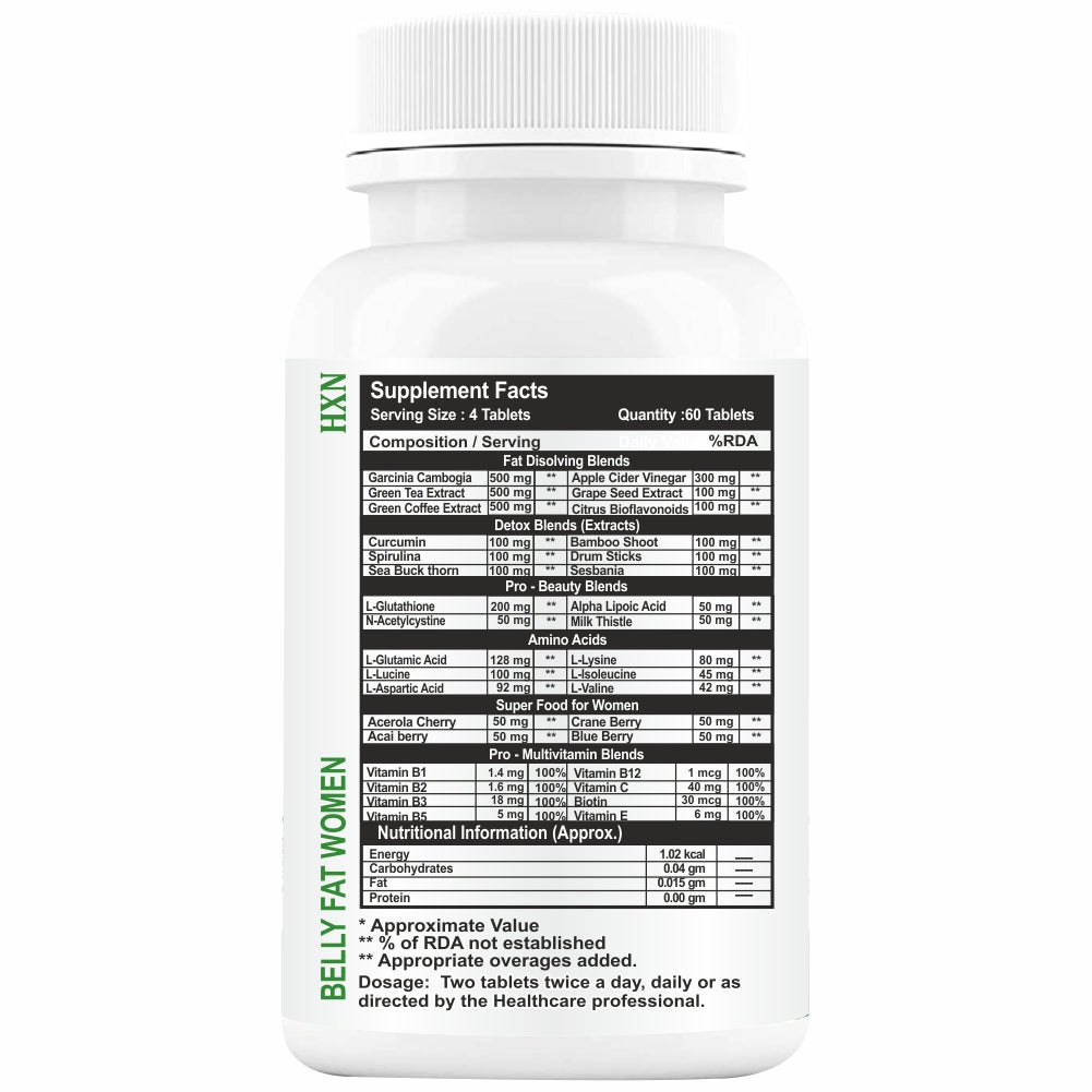 HXN Belly Fat Burners For Women 60 Tablets