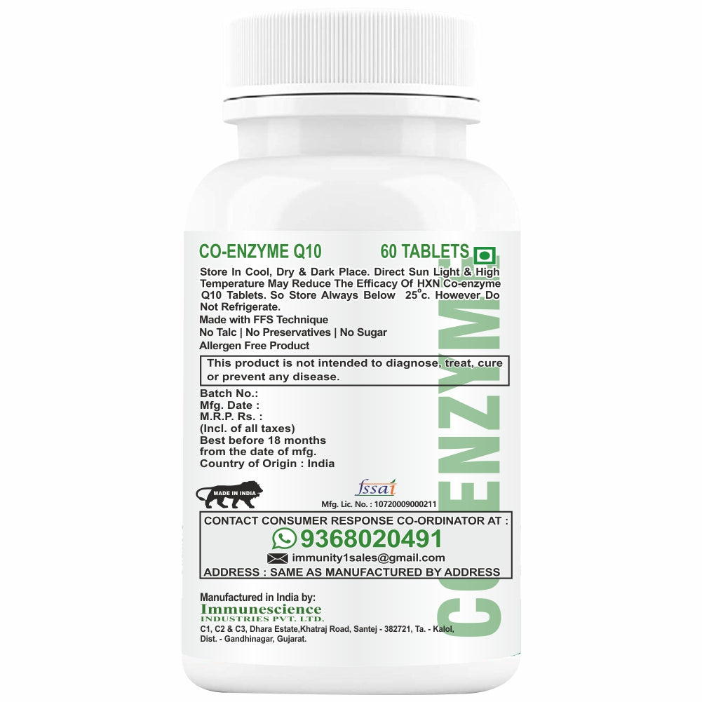 HXN coq10, coenzyme q10 200mg with piperine (Bioperine Supplement) Ubiquinol Enzymes Nosugar Tablet- 60 Tablets