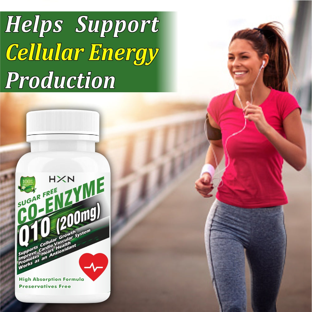 HXN coq10, coenzyme q10 200mg with piperine (Bioperine Supplement) Ubiquinol Enzymes Nosugar Tablet- 60 Tablets