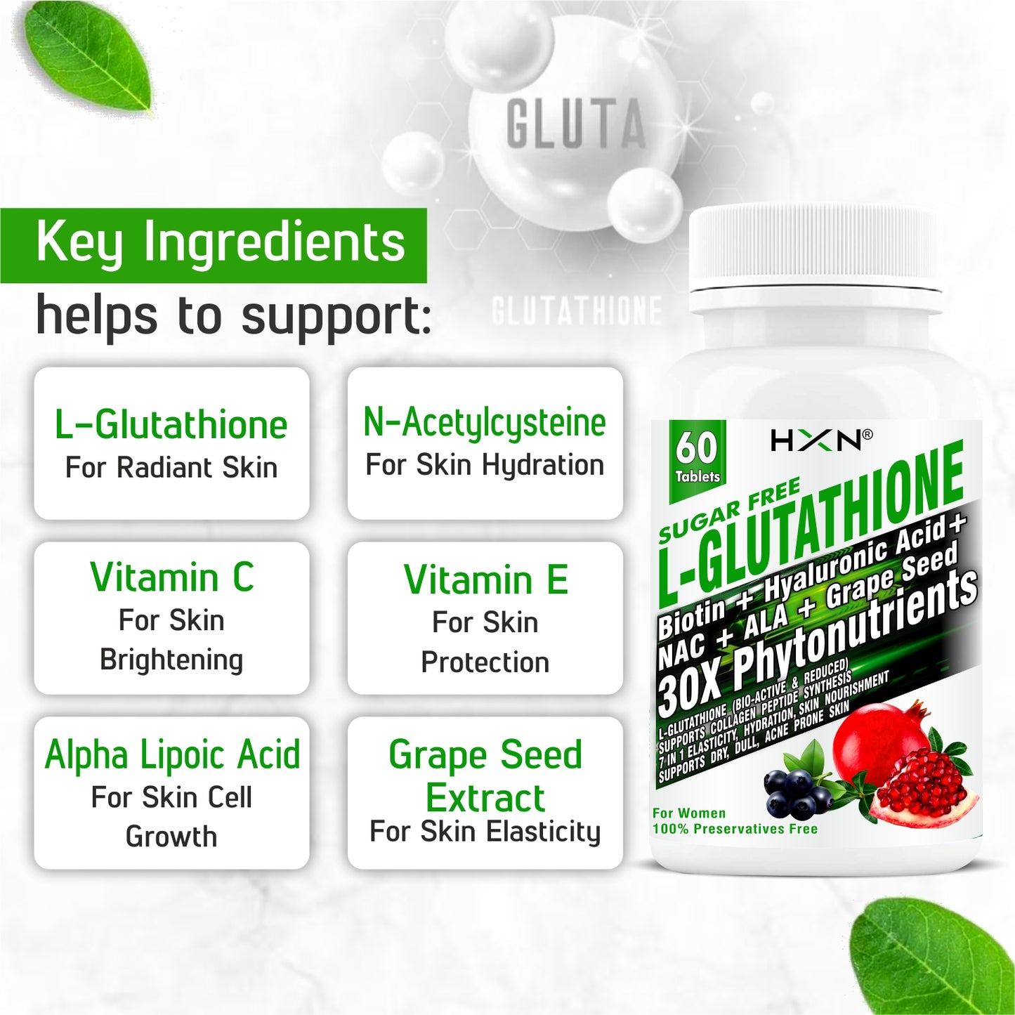 HXN Glutathione 1000mg For Skin 90 Tablets