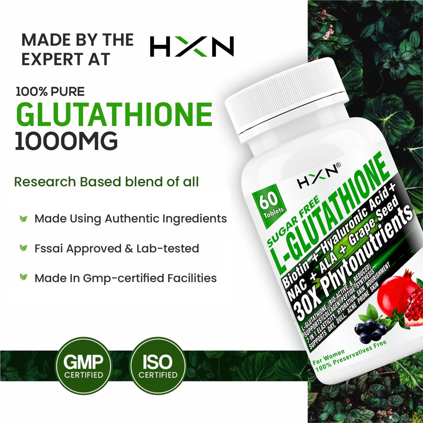 HXN Glutathione 1000mg For Skin 90 Tablets