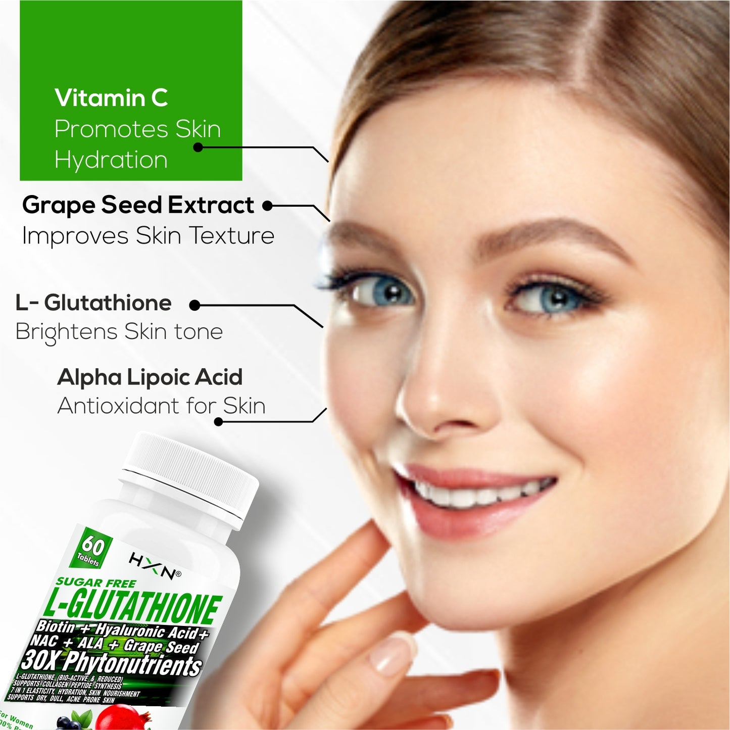 HXN Glutathione 1000mg For Skin 60 Tablets