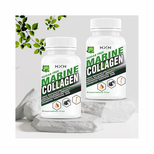 HXN Marine Collagen Powder For Women Men With Hyaluronic Acid, Vitamin C, E, B12 Supplements, Glutathione, Biotin, Lycopene, Grape Seed Extract -120 Tablets
