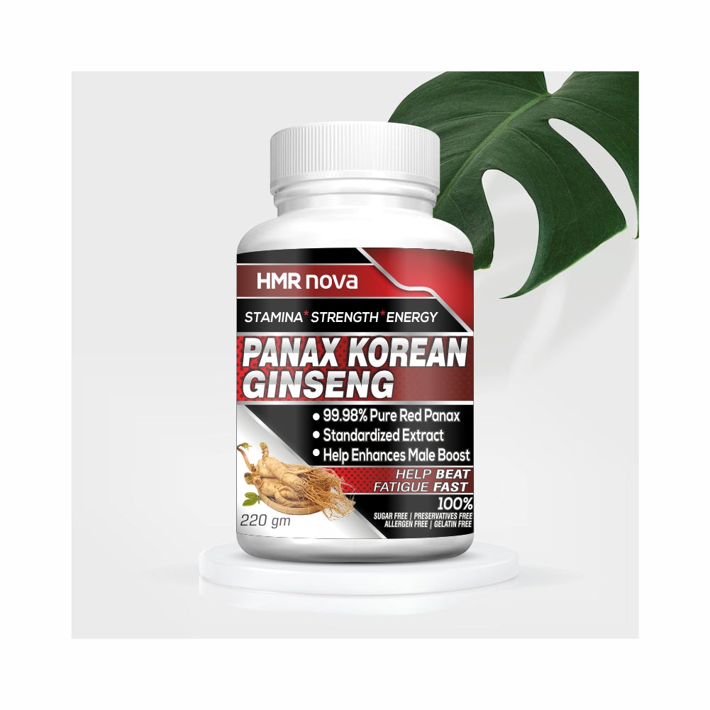 HMR NOVA Ginseng Powder, Panax Korean Red Ginseng Standardized Organic Root Extract With Ginkgo Biloba, And Bioperine As Dietary Supplement To Boost Energy- 220 GM