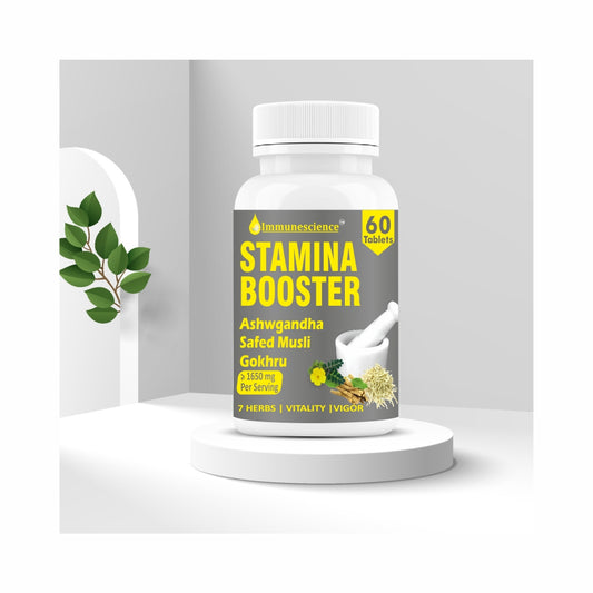 Immunescience Stamina Booster For Men With Ashwagandha, Safed Musli Powder, Panax Red Korean Ginseng Supplements For Fitness,, Gym, And Immunity -60