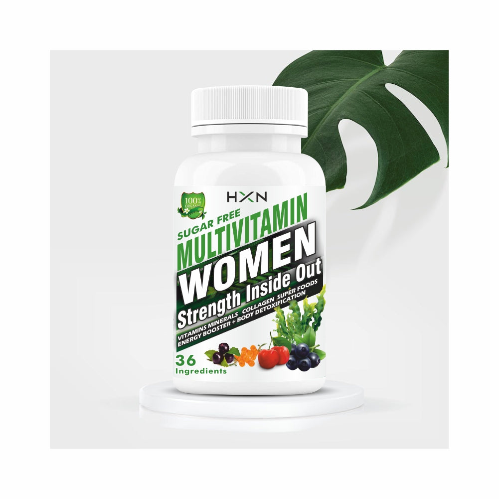 HXN Multivitamin For Women With Biotin, Vitamin C, Vit B12, E, Glutathione, ALA, Collagen Type 1, Probiotics, 11 Superfoods And 9 Minerals, -60