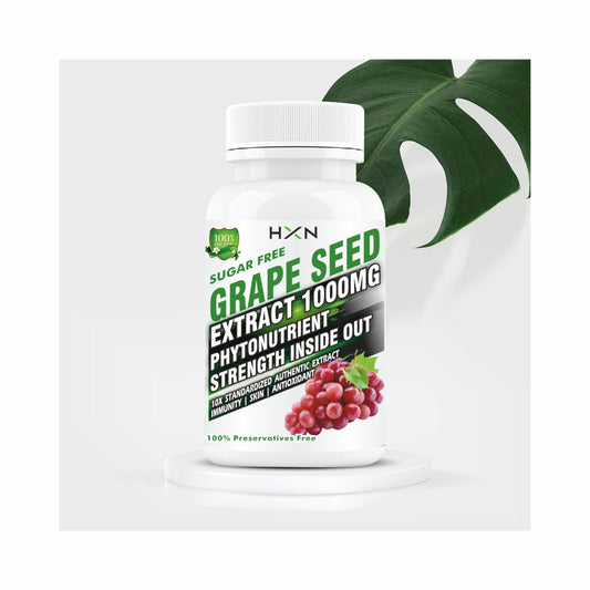 HXN Grape Seed Extract 1000mg (98% Polyphenols) Antioxidant Supplement, Healthy Cholesterol Level, Boost Immunity, Promotes Hair And Skin Hydration -60 Tablets