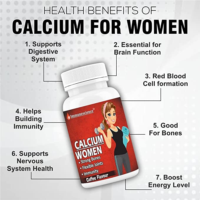 IMMUNESCIENCE Calcium Tablets For Women For Strong Bones, Immunity & Joint Support Coffee Flavor -120 Tablet