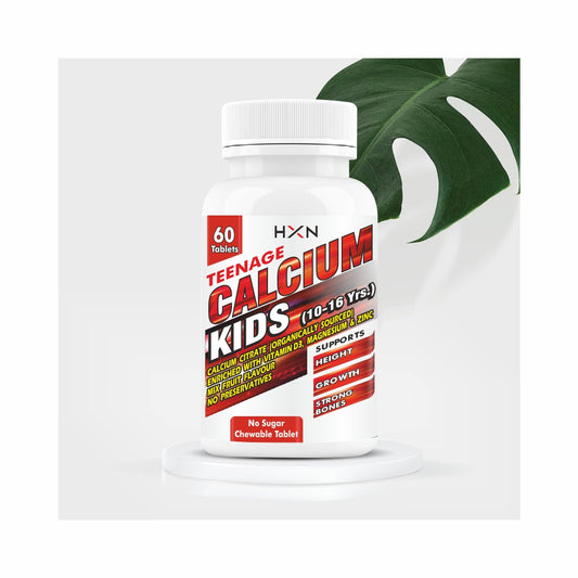 HXN Calcium For Kids With Vitamin D3, Magnesium, Zinc, Vitamin B12, Strong Bones Health, Growth | Sugar Free -60 Chewable Tablets (10-16 years)