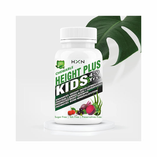 HXN Height Increase Medicine For Kids Enriching Essential Amino Acids, Protein, And Superfoods To Support Long Bone Mineralization & Growth- 60 Chewable Tablets
