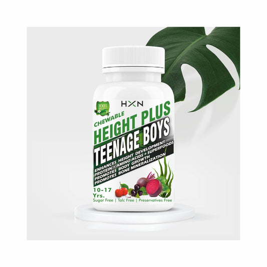 HXN Height Increase Medicine For Boys Enriching Essential Amino Acids, Protein, And Superfoods To Support Long Bone Mineralization & Growth- 60 Chewable Tablets