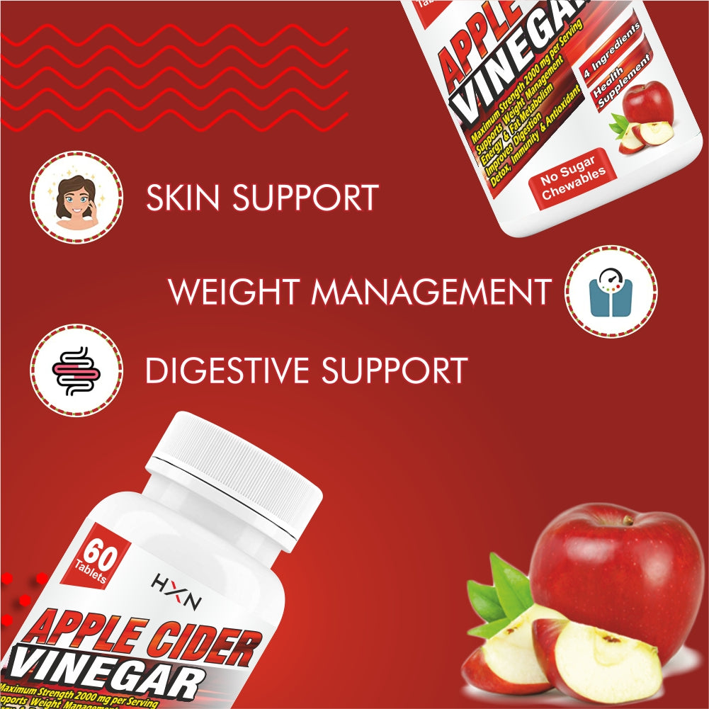 HXN Apple Cider Vinegar Tablet Organic Sugar Free Plant Based Protein ACV supplements for Weight Management, Keto Weight Loss Improved Gut Health For Women & Men -60 Tablets