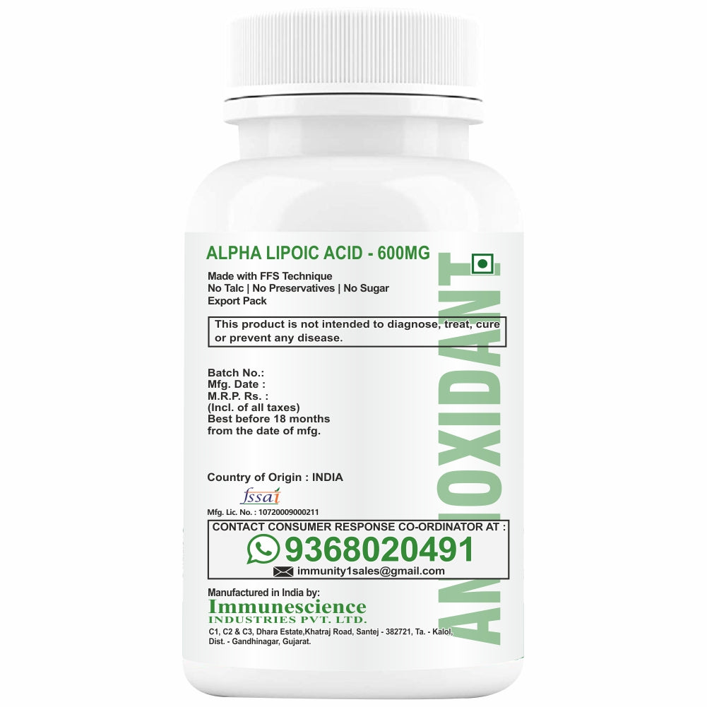 HXN Alpha Lipoic Acid 600mg With Vitamin B12, L Glutathione, HLA, And Vit C  -60 Tablets