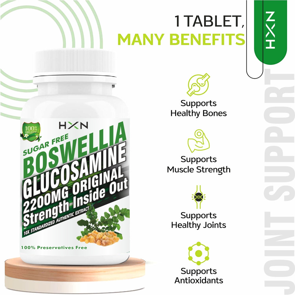 HXN Glucosamine Hcl With Boswellia Serrata (Shallaki) Chondroitin, MSM, Collagen Type 2 As joint Support Supplement - 60 Tablets