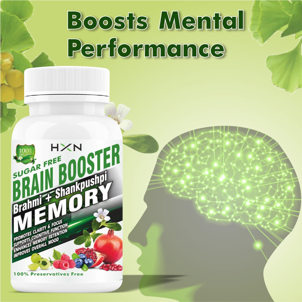 HXN Brain Booster With Vitamin B12 & Memory Enhancer To Support Student's Focus, And Concentration-120 Tablets