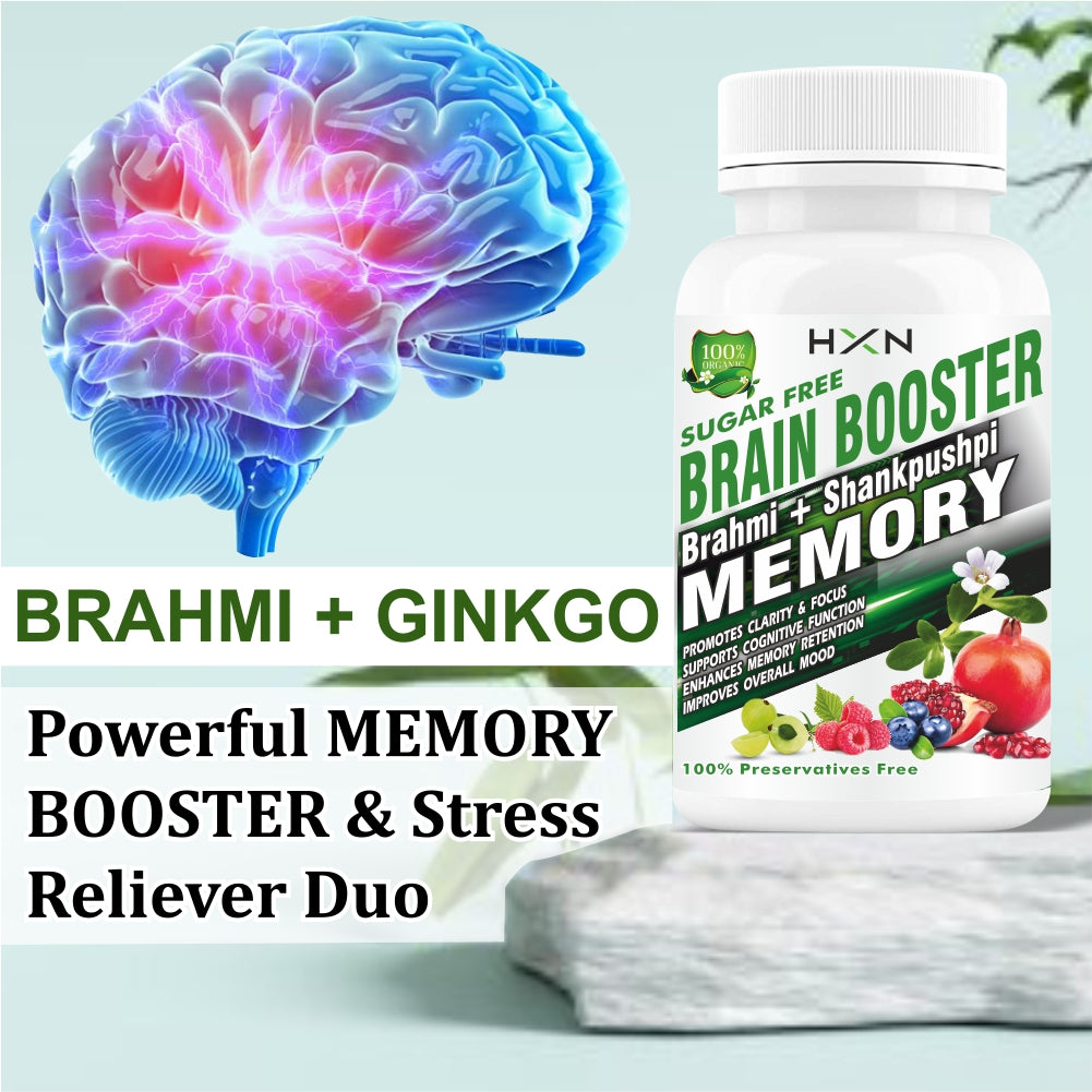HXN Brain Booster With Vitamin B12 & Memory Enhancer To Support Student's Focus, And Concentration-120 Tablets