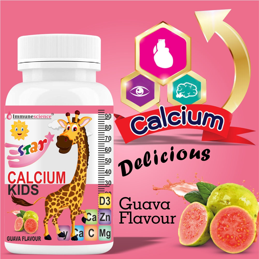 Immunescience Calcium For Kids With Vitamin D3 (Vit d), Magnesium, Zinc, Vitamin C Supplement To Promote Bone, Teeth, Gums, Immunity, And Growth-120 Tablets