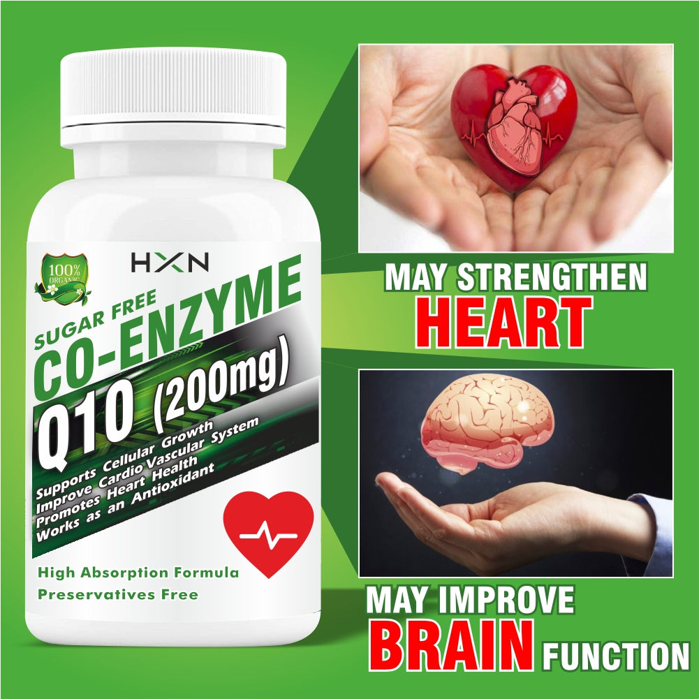 HXN coq10, coenzyme q10 200mg with piperine (Bioperine Supplement) Ubiquinol Enzymes Nosugar Tablet- 60 Tablets
