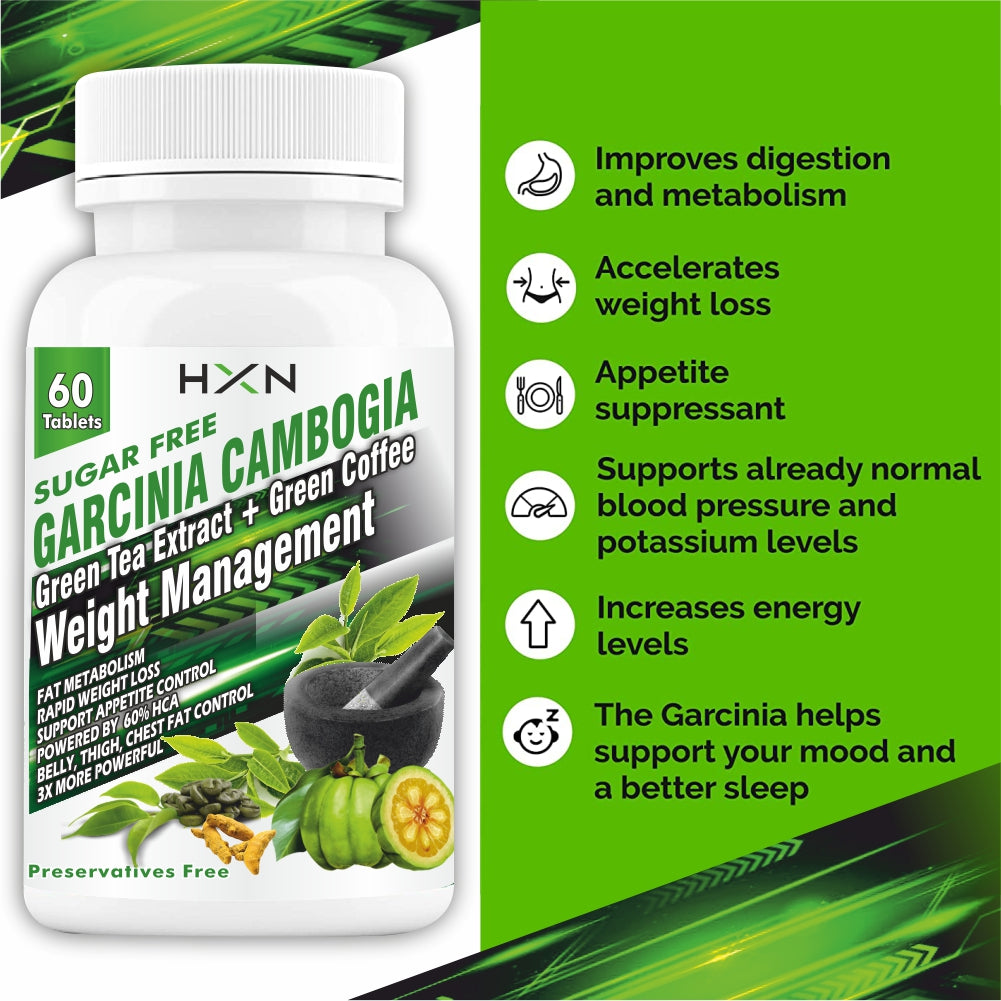 HXN Weight loss products For Women, With Garcinia Cambogia, Green Tea, Green Coffee Beans, Fat Loss Slim Supplements For Body Detox- 120 Tablets