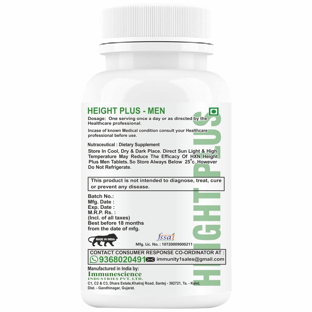 HXN Height Increase Growth Supplements For Men With Vitamins, Essential Amino Acids, Protein, Collagen Peptides, And Superfoods To Support Bone Mineralization, Growth & Development- 60 Tablets
