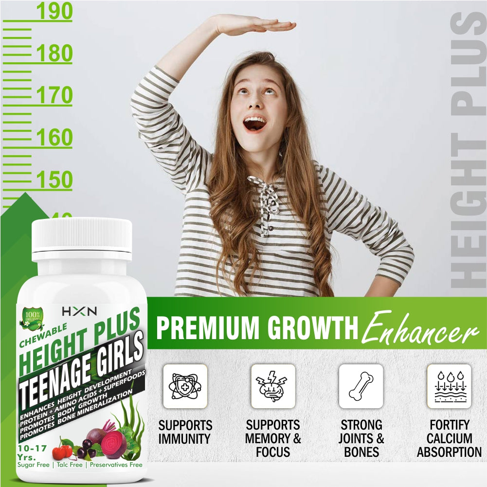 HXN Height Increase For Girls With Growth Essential Amino Acids, Ayurvedic Herbs & Super Foods To Support Long Bone Mineralization And Development- 120 Tablets (10-17 years