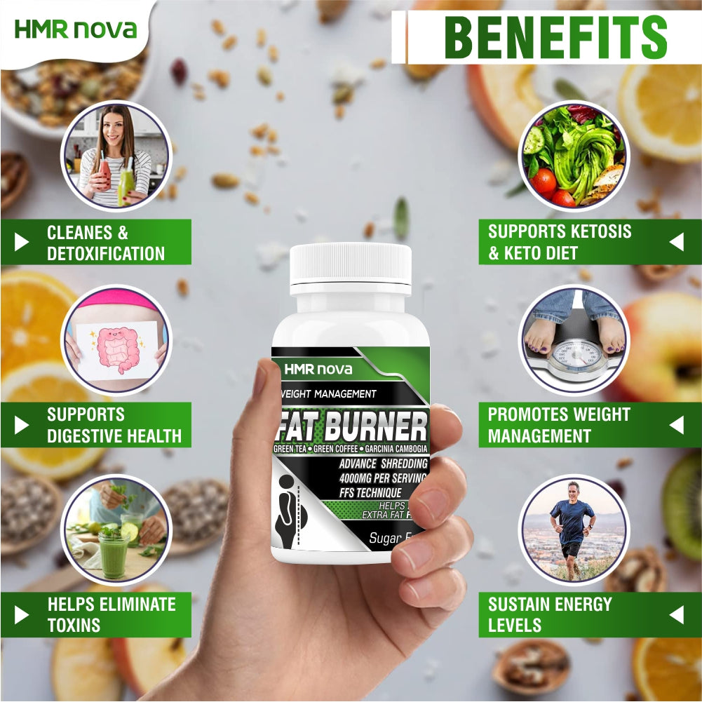 HMR NOVA Weight Loss For Men & Women With Garcinia Cambogia, Green Tea, Curcuminoids Extract, Caffeine, Omega 3, L-Carnitine, Vitamin B12, As Fat Burner Supplement -60 Tablets