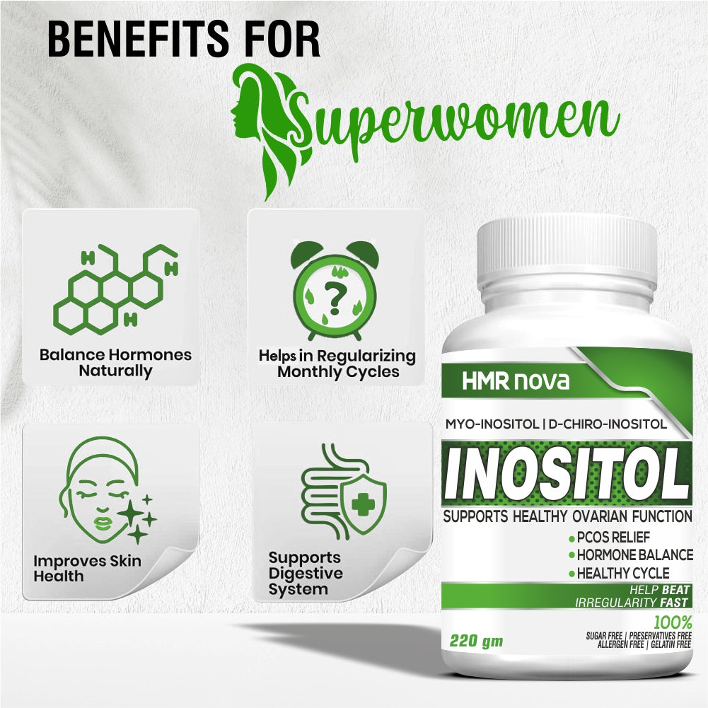 HMR NOVA Inositol Supplement 4000mg Helps To Manage the Brain, Nervous System, Irregular Cycle, And PCOS- 220 GM Sugar-Free Powder