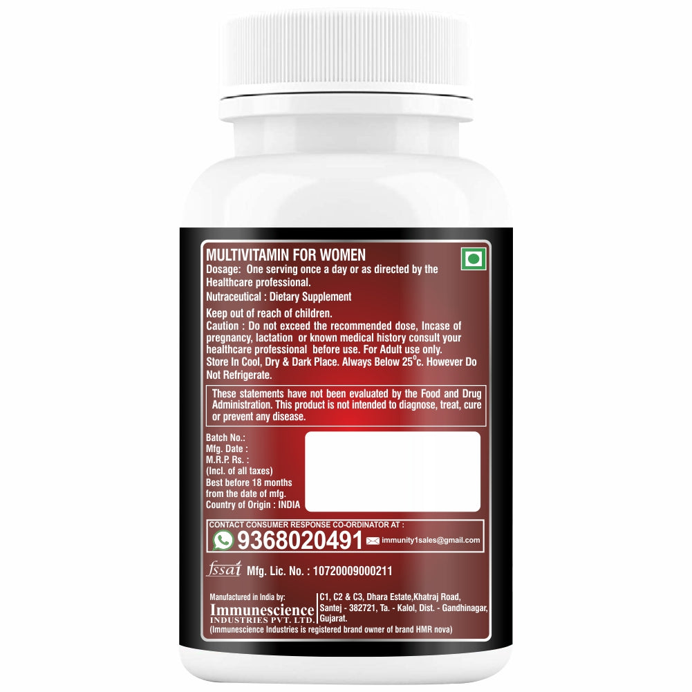 HMR NOVA Multivitamins For Women With Zinc, Magnesium, Vitamin C, D3, Green Tea,Multi minerals, Immunity Booster, Antioxidant Supplements, And Superfoods -60 Multivitamin Tablets