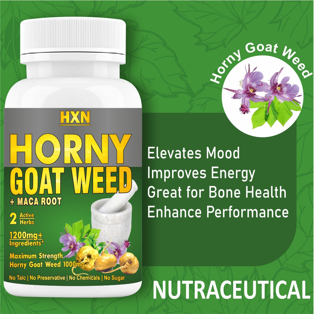 HXN Horny Goat Weed For Men & Women With Maca Root Powder Extract 1200mg Support Energy Metabolism- 120 Tablets