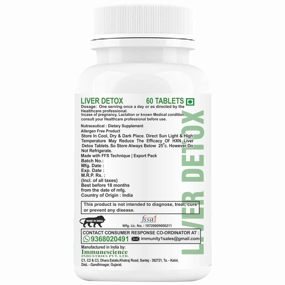 HXN Milk Thistle For Liver Detox Supplement (85% Silymarin seed) with dandelion Root, Punarnava Extract To Support Detoxification - 120 Tablets