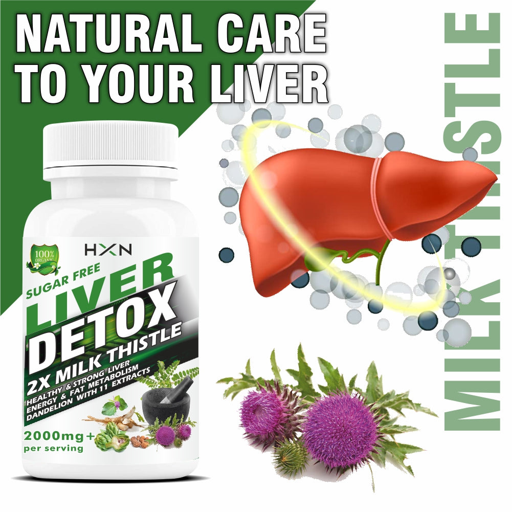 HXN Milk Thistle For Liver Detox Supplement (85% Silymarin seed) with dandelion Root, Punarnava Extract To Support Detoxification - 120 Tablets