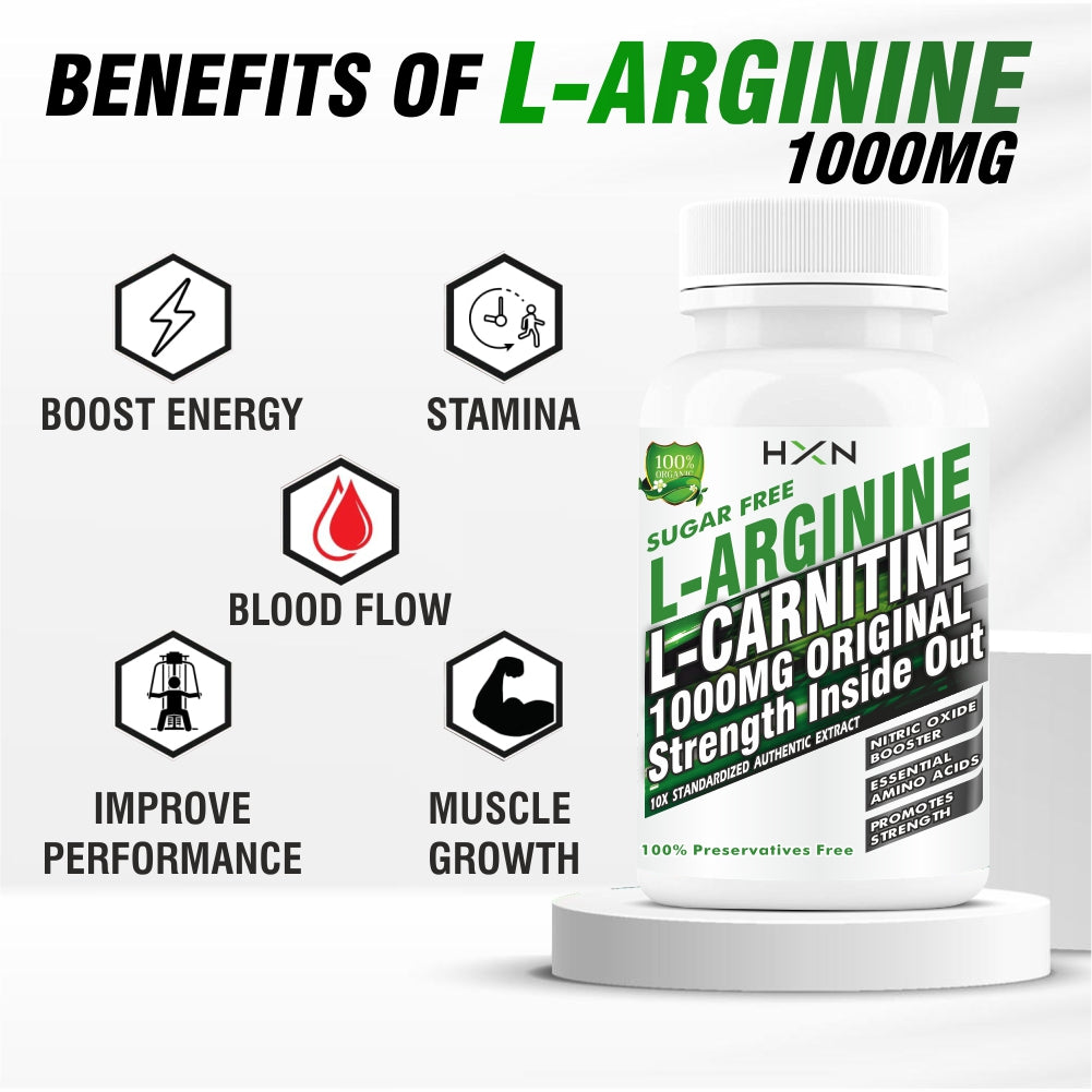 HXN L arginine 1000mg as Nitric Oxide Supplement Enriching L carnitine and L Citrulline To Support Pre Workout, Amino Energy, Muscle Growth, And Recovery -60 Tablets