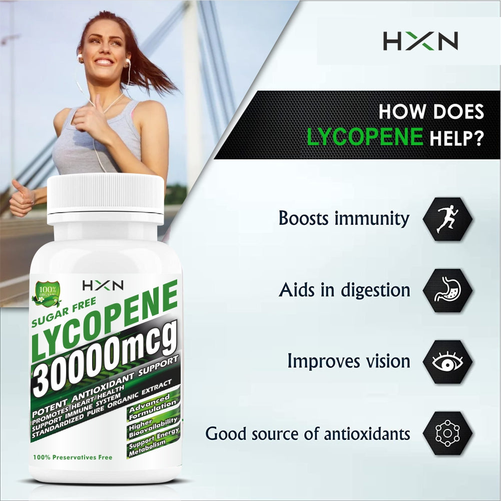 HXN Lycopene 30000 mcg With Grape seed, Spirulina, Citrus Bioflavonoids, Vitamin C, And Super Foods To Promote No Sugar, No Gluten, Organic Antioxidant Support - 60 Tablets