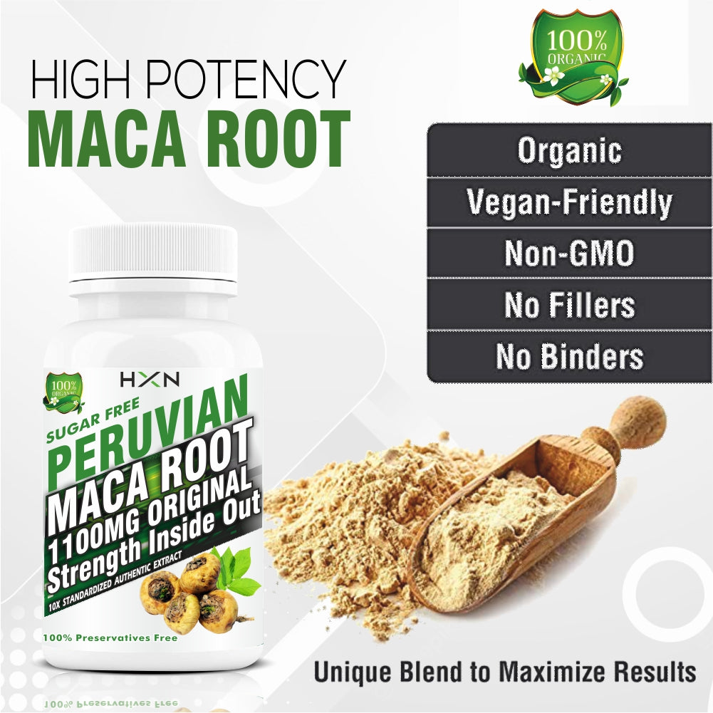 HXN Maca Root Powder, Peruvian Black Maca Root Standardized Extract Tablet For Fitness-60 Tablets
