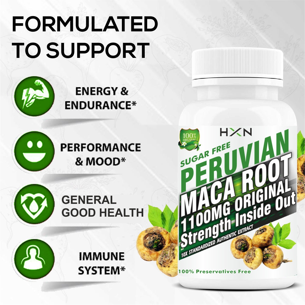 HXN Maca Root Powder, Peruvian Black Maca Root Standardized Extract Tablet For Fitness-60 Tablets
