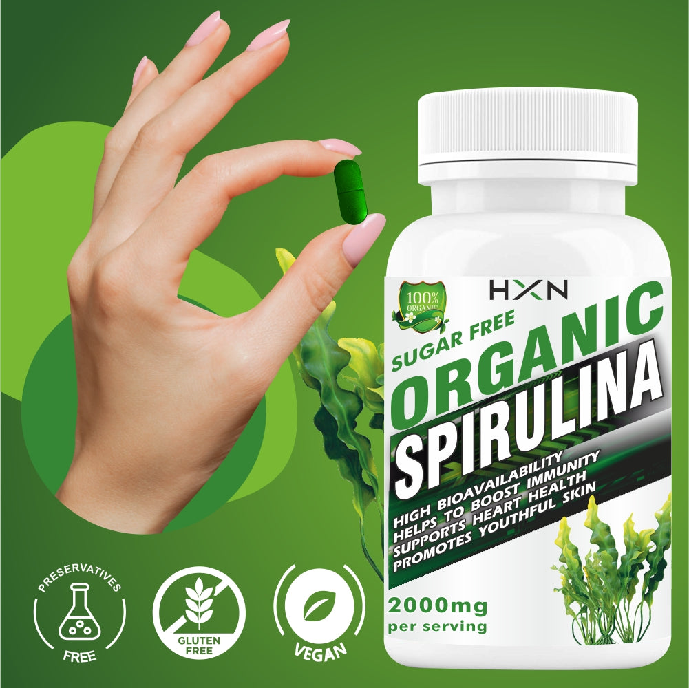 HXN Spirulina Powder With Wheatgrass Powder, Aloe Vera For Metabolism Support, Immunity For Men & Women - 120 Tablets