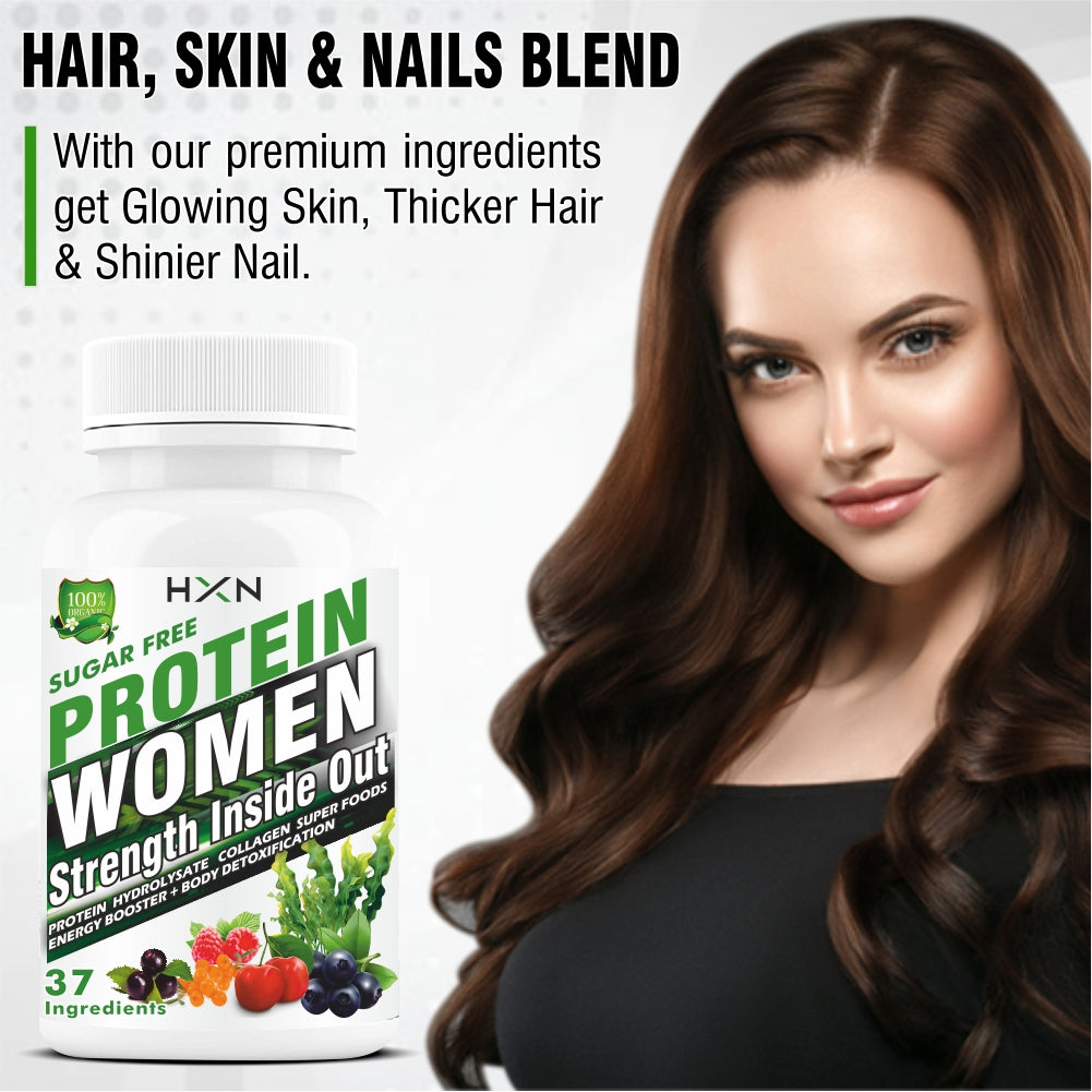 HXN Protein For Women Enriching Protein hydrolysate, Amino Acids, Plant-Based Collagen Boosting Super Foods Supplement For Women. Support Skin, Bones, Energy, And Fat Metabolism -60 Tablet