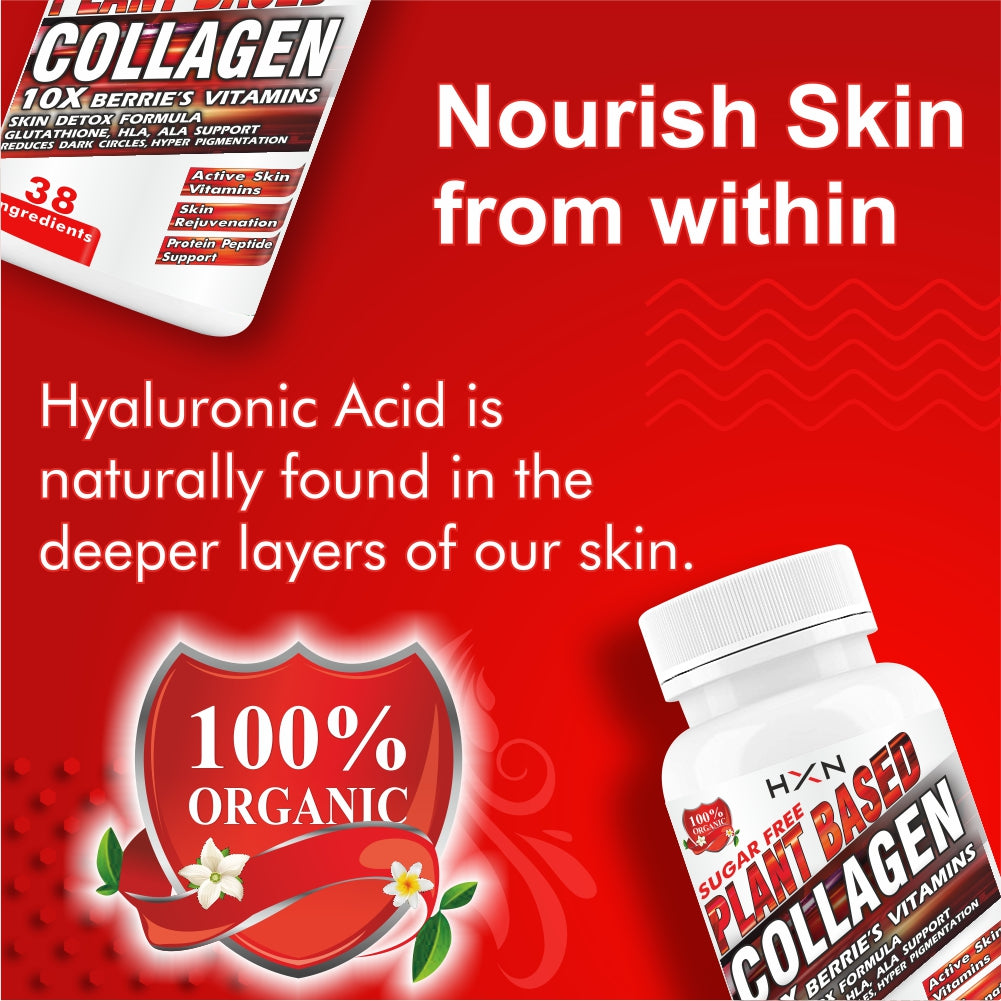 HXN Collagen Supplement For Skin With Biotin, Vitamin C, E, Glutathione, Hyaluronic Acid, Plant Extracts For Women Promotes Collagen Powder & Protein Peptides Synthesis -60 Hydrolyzed Builder Tablets