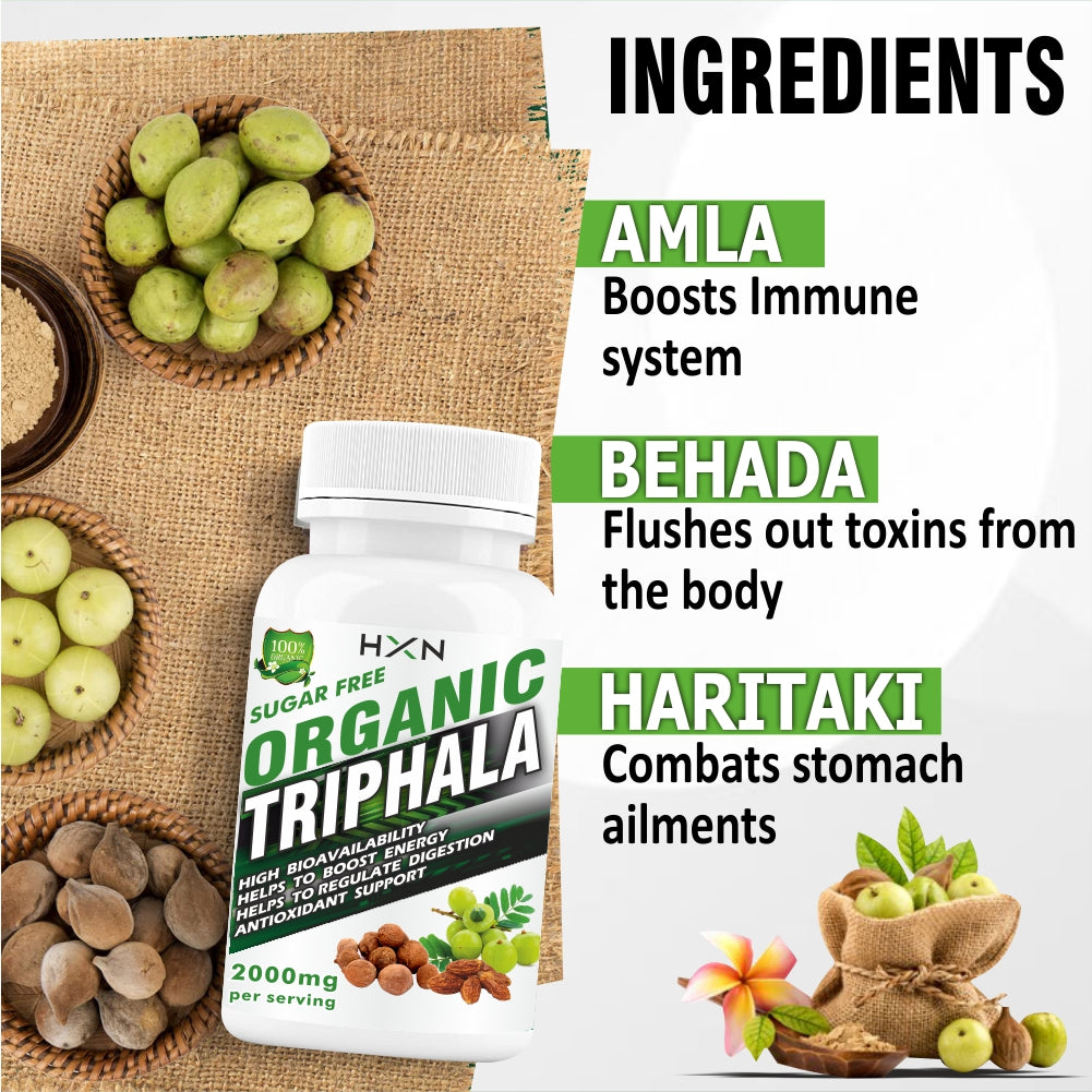HXN Triphala Powder Tablet To Help Support Body Detox, Digestion, Gut Health, And Fat Metabolism -60 Tablets