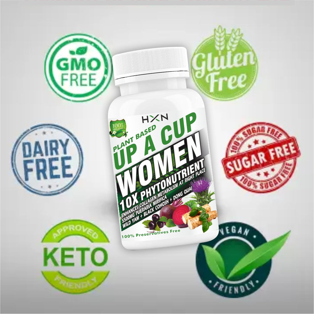 HXN Weight Gainer For Women (Up-A-Cup) With Pureraria Mirifica, Wild Yam, Dong Quai, Ayurvedic Herbs, And EAA To Promote Mass Gain Increase -60 Capsules (Pack 1)