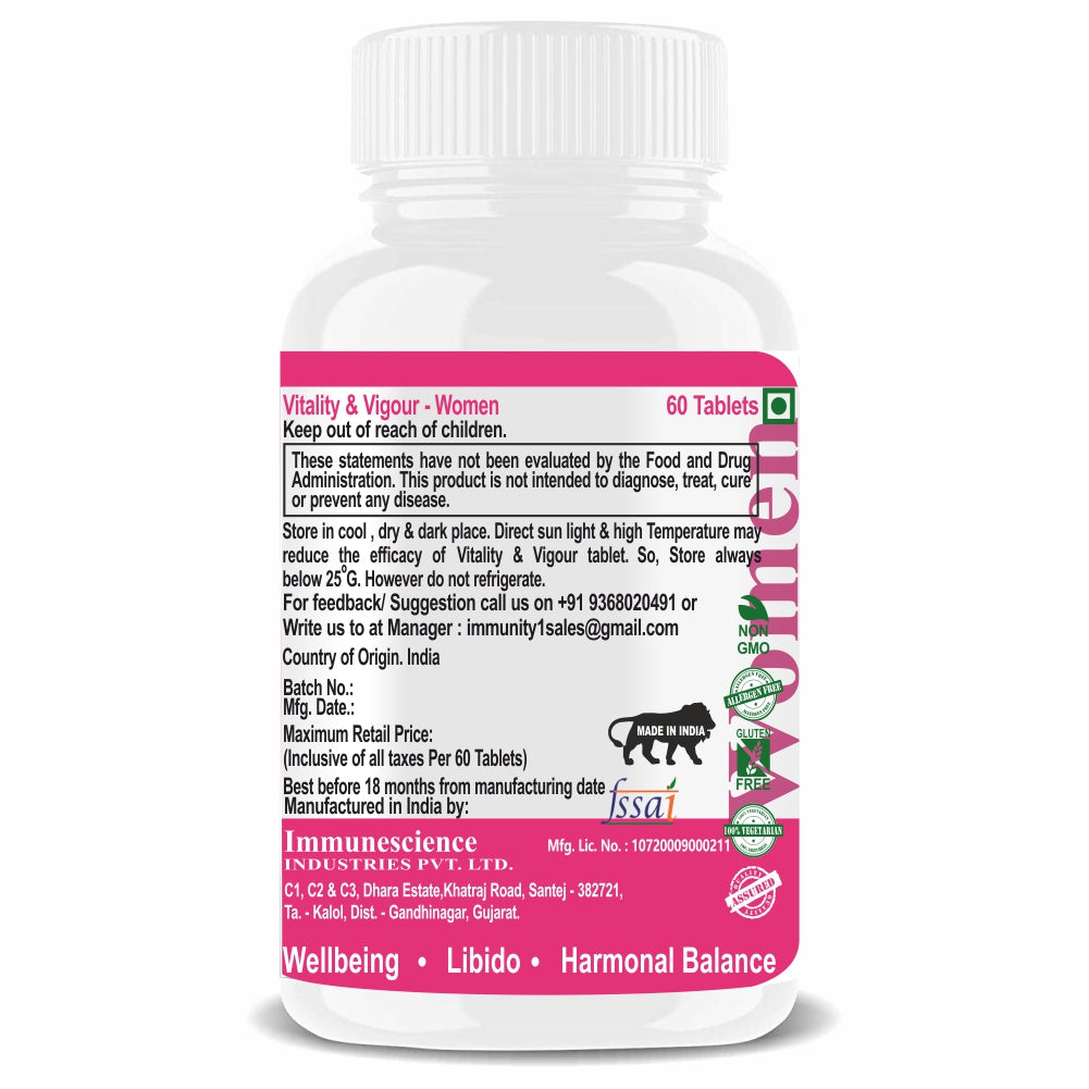 Immunescience Energy Booster For Women With Horny Goat weed, Maca Root Powder and Shatavari Supplements Support Stamina, Fitness, Organic Sugar Free- 120 Tablets