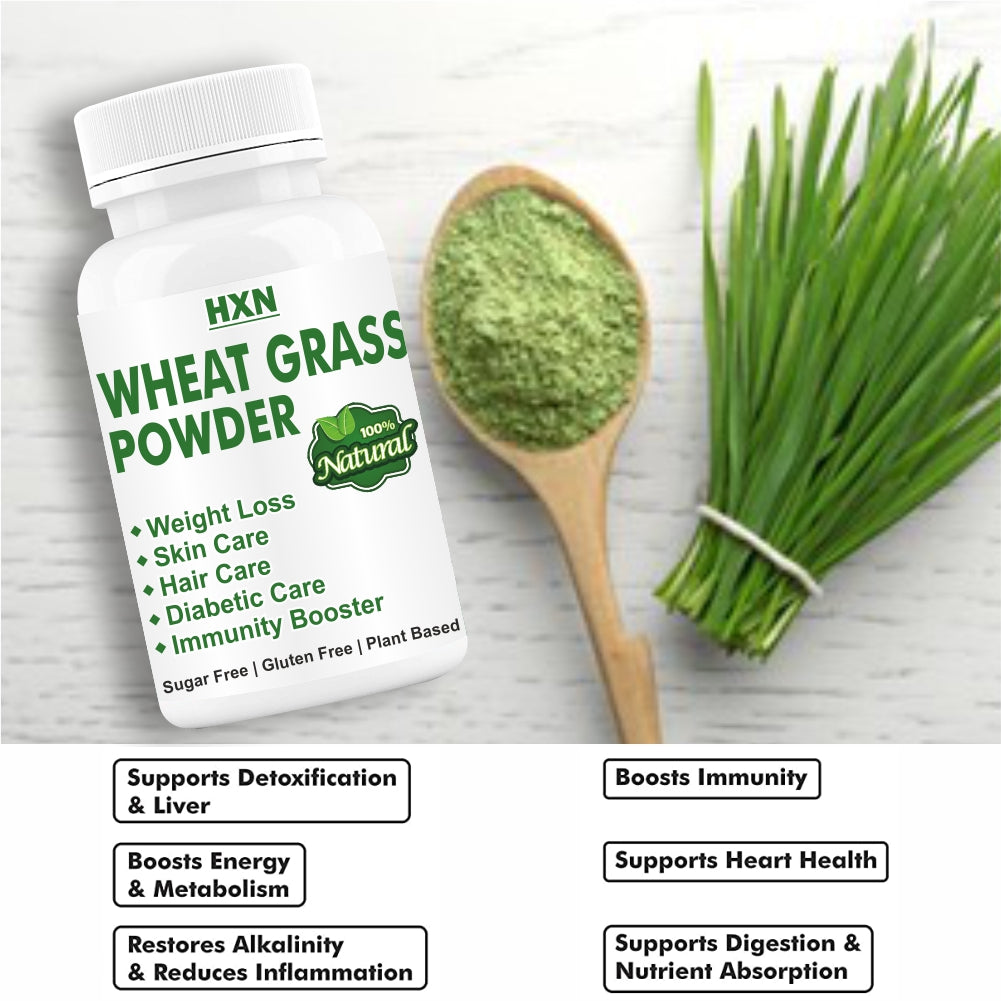 HXN Wheat grass Powder Organic supplement Support Immunity Booster, Body Detox, Superfood, Diet ary fiber, Sugar-Free, Gluten-Free Wheatgrass Juice Extract -100gm
